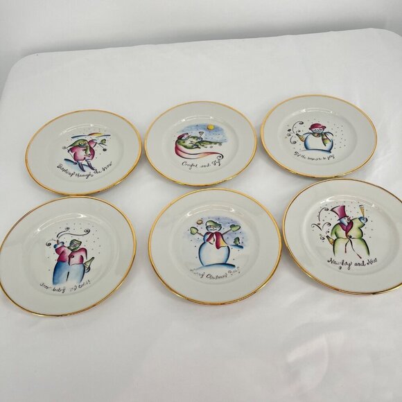 Set Of 6 Vintage Rosanna Holiday Dessert Plates With Gold Trim - Picture 1 of 5